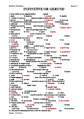 Đề cương ôn thi Tiếng Anh Lớp 8 - Infinitive or gerund